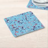 帽子をかぶった猫 | 青のパターン スクエアペーパーコースター (アングル)