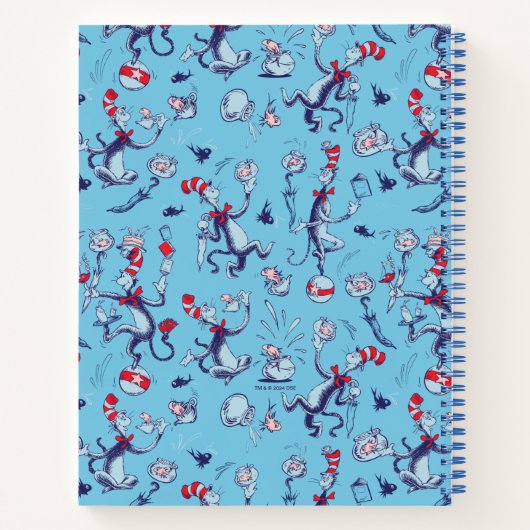 帽子をかぶった猫 | 青のパターン ノートブック (裏面)