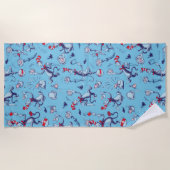 帽子をかぶった猫 | 青のパターン ビーチタオル (正面)
