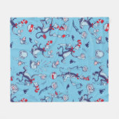 帽子をかぶった猫 | 青のパターン フリースブランケット (正面(横))