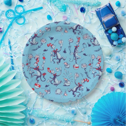 帽子をかぶった猫 | 青のパターン ペーパープレート (パーティー)