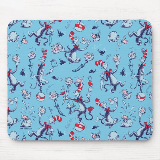 帽子をかぶった猫 | 青のパターン マウスパッド (正面)