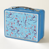 帽子をかぶった猫 | 青のパターン メタルランチボックス (裏面)