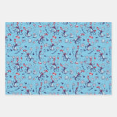 帽子をかぶった猫 | 青のパターン ラッピングペーパーシート (正面2)