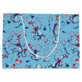 帽子をかぶった猫 | 青のパターン ラージペーパーバッグ (裏面)