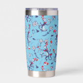 帽子をかぶった猫 | 青のパターン 保温保冷タンブラー (背面)