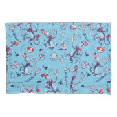 帽子をかぶった猫 | 青のパターン 枕カバー (正面左)