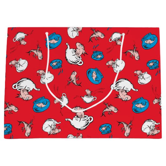 帽子をかぶった猫 | 魚の赤い模様 ラージペーパーバッグ (正面)