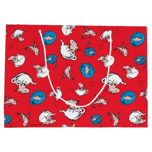 帽子をかぶった猫 | 魚の赤い模様 ラージペーパーバッグ (裏面)