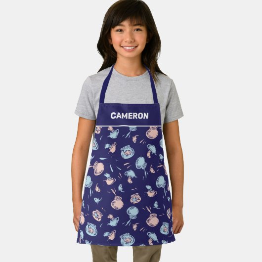 帽子をかぶった猫 | 魚パターン エプロン (インサイチュ)