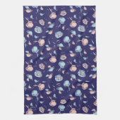 帽子をかぶった猫 | 魚パターン キッチンタオル (縦)