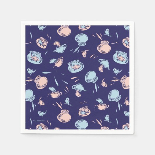 帽子をかぶった猫 | 魚パターン スタンダードカクテルナプキン (正面)