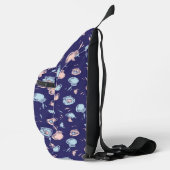 帽子をかぶった猫 | 魚パターン スリングバッグ (右)