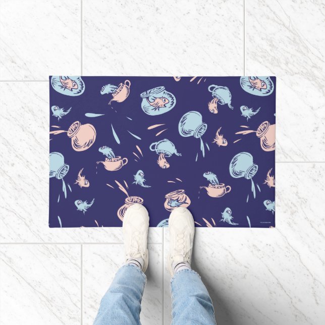 帽子をかぶった猫 | 魚パターン ドアマット (室内)