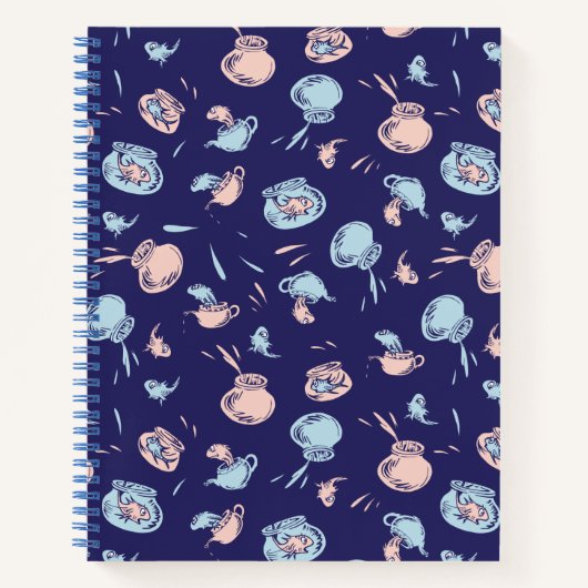 帽子をかぶった猫 | 魚パターン ノートブック (正面)