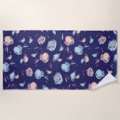 帽子をかぶった猫 | 魚パターン ビーチタオル (正面)