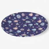 帽子をかぶった猫 | 魚パターン ペーパープレート (アングル)