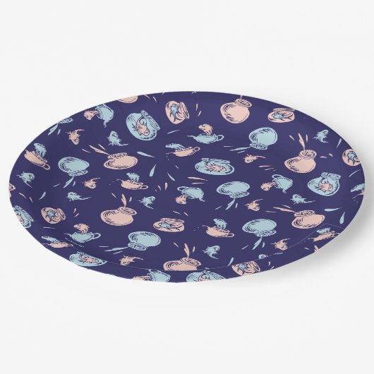 帽子をかぶった猫 | 魚パターン ペーパープレート (アングル)