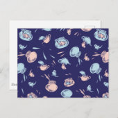 帽子をかぶった猫 | 魚パターン ポストカード (正面/裏面)