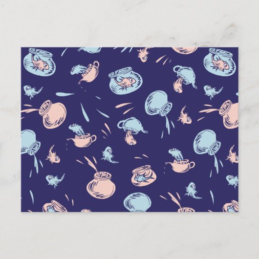 帽子をかぶった猫 | 魚パターン ポストカード (正面)
