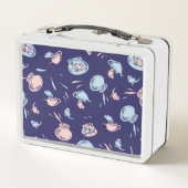 帽子をかぶった猫 | 魚パターン メタルランチボックス (裏面)