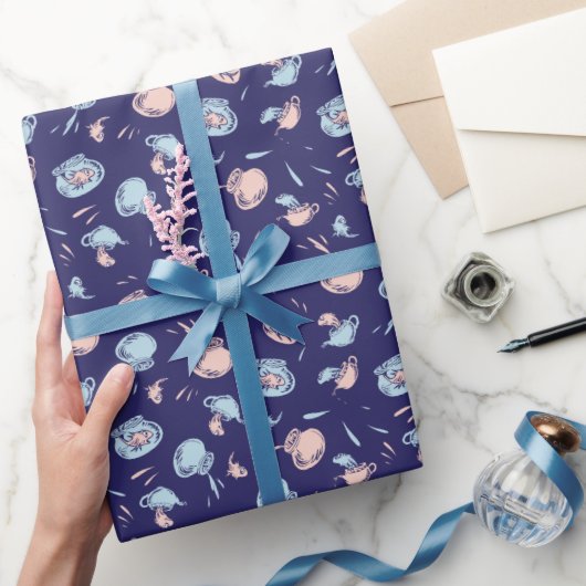 帽子をかぶった猫 | 魚パターン ラッピングペーパー (ギフト)