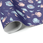 帽子をかぶった猫 | 魚パターン ラッピングペーパー (ロールコーナー)