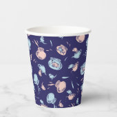 帽子をかぶった猫 | 魚パターン 紙コップ (正面)