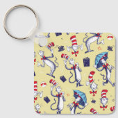 帽子をかぶった猫 | 黄色のパターン キーホルダー (正面)