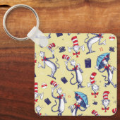 帽子をかぶった猫 | 黄色のパターン キーホルダー (正面)