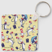 帽子をかぶった猫 | 黄色のパターン キーホルダー (裏面)