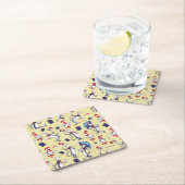 帽子をかぶった猫 | 黄色のパターン スクエアペーパーコースター (インサイチュ)