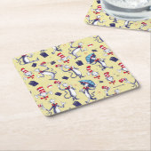 帽子をかぶった猫 | 黄色のパターン スクエアペーパーコースター (アングル)