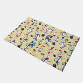 帽子をかぶった猫 | 黄色のパターン ドアマット (アングル)