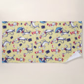 帽子をかぶった猫 | 黄色のパターン ビーチタオル (正面)