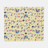 帽子をかぶった猫 | 黄色のパターン フリースブランケット (正面(横))