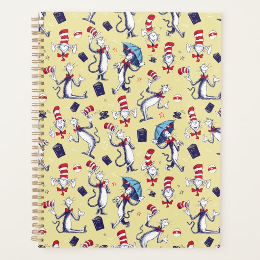 帽子をかぶった猫 | 黄色のパターン プランナー手帳 (正面)