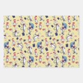 帽子をかぶった猫 | 黄色のパターン ラッピングペーパーシート (正面2)