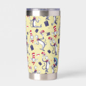 帽子をかぶった猫 | 黄色のパターン 保温保冷タンブラー (背面)