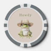 帽子をかぶった緑のカエル ポーカーチップ (正面)