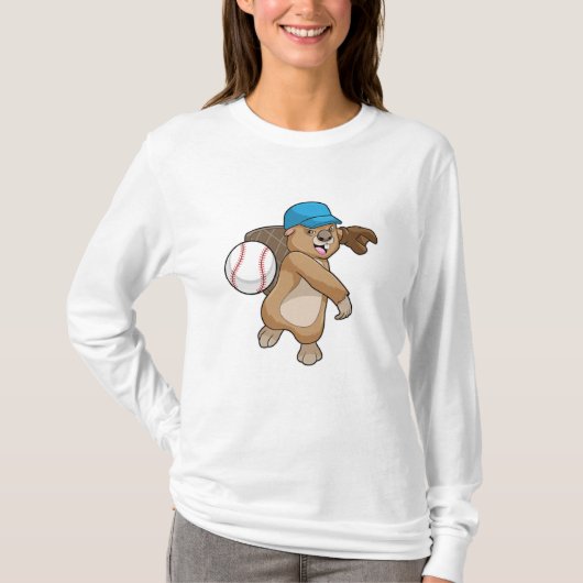 帽子をかぶった野球スポーツのビーバー Tシャツ (正面)