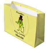 帽子をかぶった面白いカエルの漫画 ラージペーパーバッグ (裏面アングル)