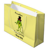 帽子をかぶった面白いカエルの漫画 ラージペーパーバッグ (正面アングル)