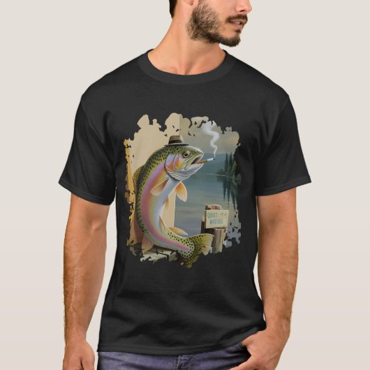 帽子をかぶった面白いトラウト Tシャツ (正面)