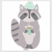 帽子をかぶってココアを飲む冬のあらいぐまの赤ちゃん部屋 シール (シート)