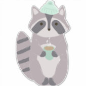 帽子をかぶってココアを飲む冬のあらいぐまの赤ちゃん部屋 シール (正面)
