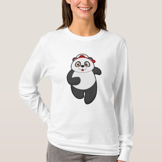 帽子をかぶって走るパンダ Tシャツ (正面)