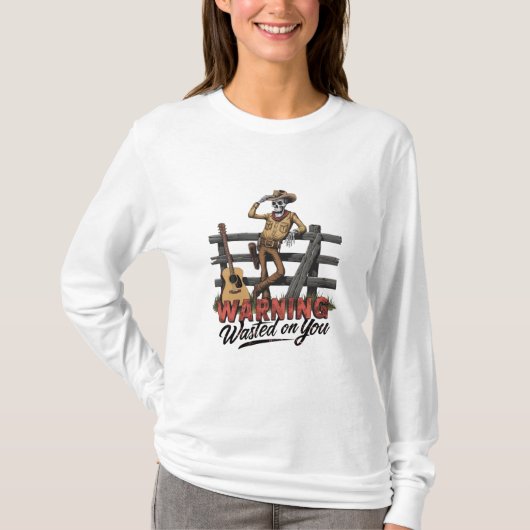 帽子を引っ張る骨格のカウボーイ Tシャツ (正面)