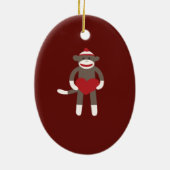 帽子を持ったかわいい靴下モンキーハート セラミックオーナメント (裏面)