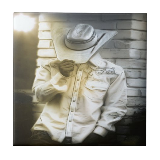 帽子を持つカウボーイ タイル (正面)